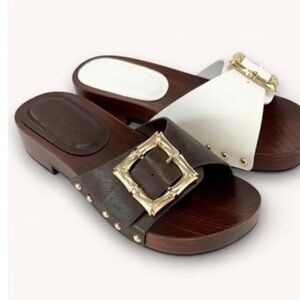 Faux leather wooden slide with Gold Bamboo Buckle